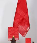 Red exclusive new hand block printed maheshwari silk zari border suits pieces