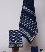 Royal blue exclusive new hand block printed maheshwari silk zari border suits pieces
