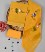 Yellow exclusive new hand block printed maheshwari silk zari border suits pieces