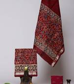 Maroon exclusive new hand block printed maheshwari silk zari border suits pieces