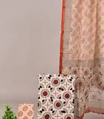 Peach hand block printed cotton suit with kota doriya dupatta