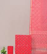 Pink hand block printed cotton suit with kota doriya dupatta