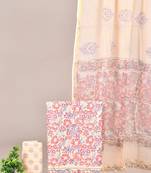 Cream hand block printed cotton suit with kota doriya dupatta