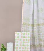 Off white hand block printed cotton suit with kota doriya dupatta