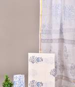 Off white hand block printed cotton suit with kota doriya dupatta