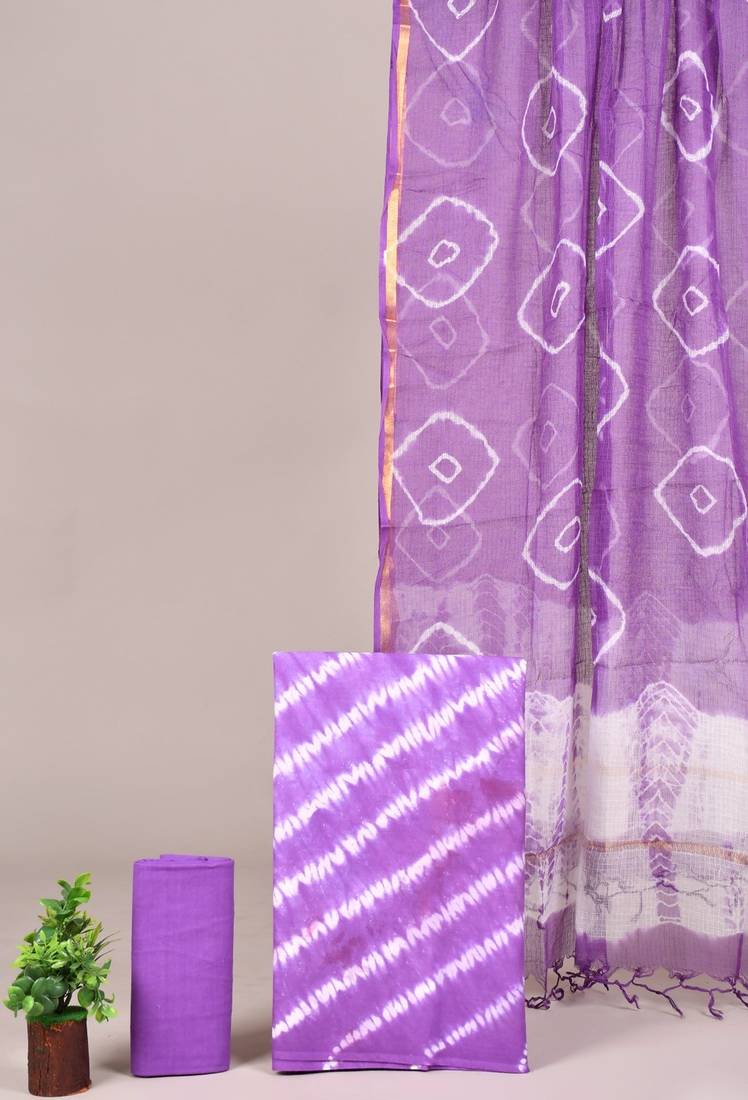 Black hand block printed cotton suit with kota doriya dupatta