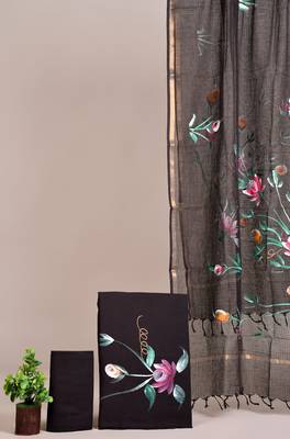 Green hand block printed cotton suit with kota doriya dupatta 1