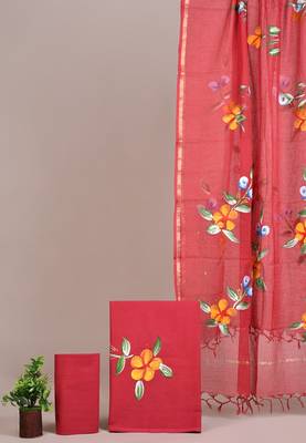 Pink hand block printed cotton suit with kota doriya dupatta 1