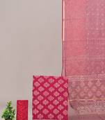 Purple hand block printed cotton suit with kota doriya dupatta