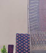 Green hand block printed cotton suit with kota doriya dupatta