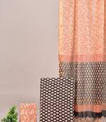 Cream hand block printed cotton suit with kota doriya dupatta