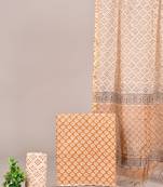 Off white hand block printed cotton suit with kota doriya dupatta