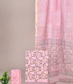 Yellow hand block printed cotton suit with kota doriya dupatta