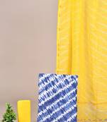 Blue hand block printed cotton suit with kota doriya dupatta
