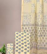 Peach hand block printed cotton suit with kota doriya dupatta