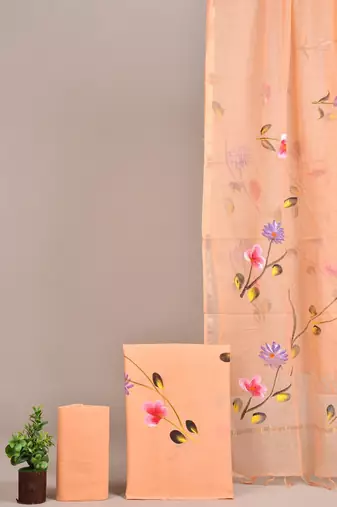 Light purple hand block printed cotton suit with kota doriya dupatta