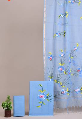 Rani pink hand block printed cotton suit with kota doriya dupatta 1