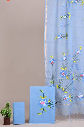 Rani pink hand block printed cotton suit with kota doriya dupatta