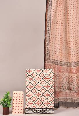 Light yellow hand block printed cotton suit with kota doriya dupatta 1