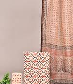 Light yellow hand block printed cotton suit with kota doriya dupatta