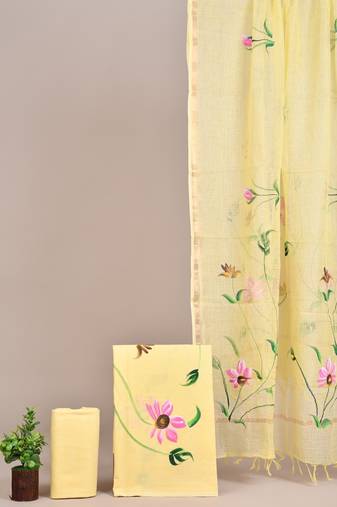 Lavender hand block printed cotton suit with kota doriya dupatta