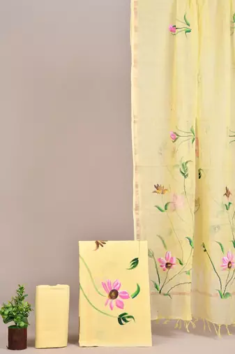 Lavender hand block printed cotton suit with kota doriya dupatta