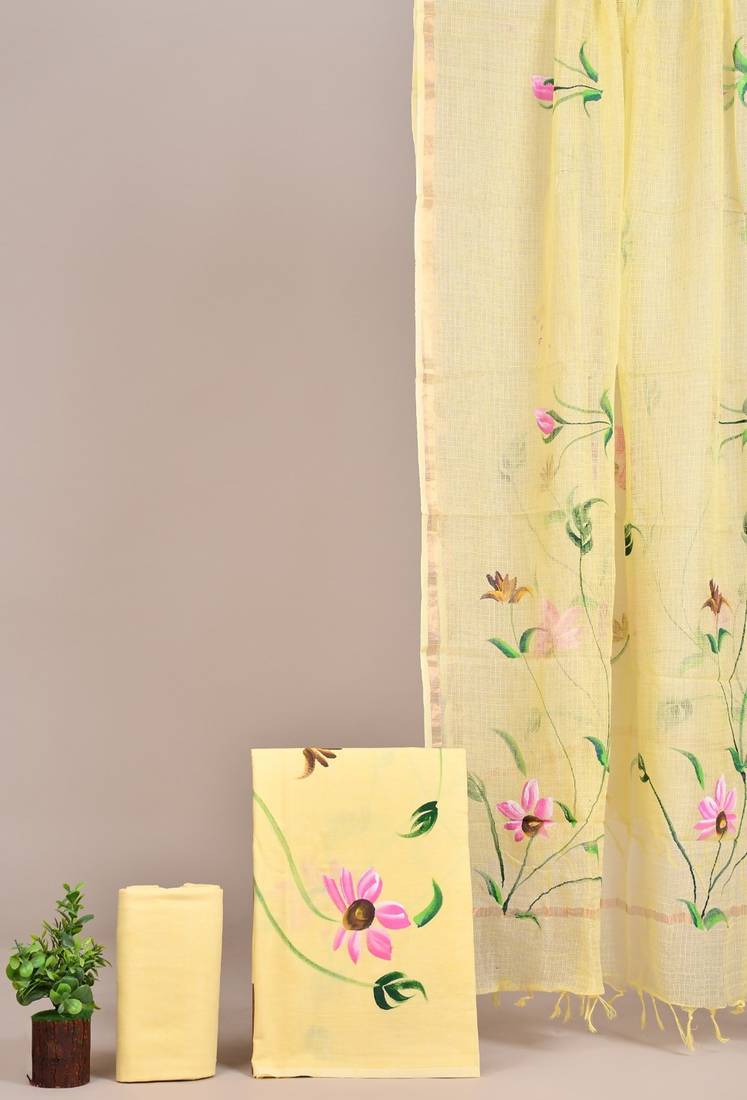 Lavender hand block printed cotton suit with kota doriya dupatta