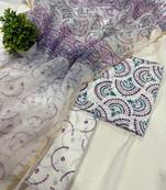 Peach hand block printed cotton suit with kota doriya dupatta