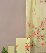 Light yellow hand block printed cotton suit with kota doriya dupatta