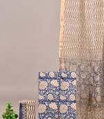 Blue hand block printed cotton suit with kota doriya dupatta