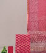 Pink hand block printed cotton suit with kota doriya dupatta
