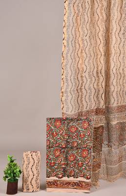 Peach hand block printed cotton suit with kota doriya dupatta 1