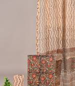 Peach hand block printed cotton suit with kota doriya dupatta