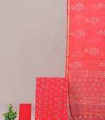 Red hand block printed cotton suit with kota doriya dupatta