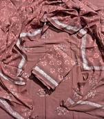 Brown hand block printed cotton suit with kota doriya dupatta