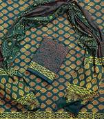 Green hand block printed cotton suit with kota doriya dupatta