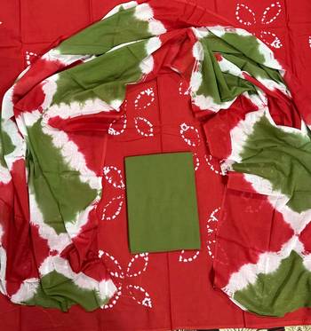 Red hand block printed cotton suit with kota doriya dupatta 1