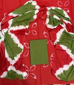 Red hand block printed cotton suit with kota doriya dupatta