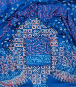 Blue hand block printed cotton suit with kota doriya dupatta
