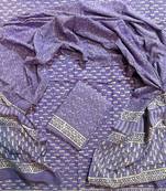 Purple hand block printed cotton suit with kota doriya dupatta