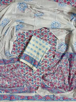 Off white hand block printed cotton suit with kota doriya dupatta 1