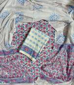 Off white hand block printed cotton suit with kota doriya dupatta