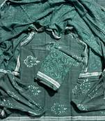 Green hand block printed cotton suit with kota doriya dupatta
