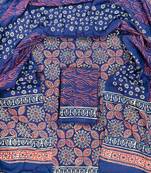 Blue hand block printed cotton suit with kota doriya dupatta