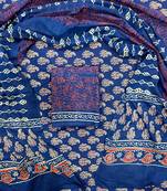 Blue hand block printed cotton suit with kota doriya dupatta