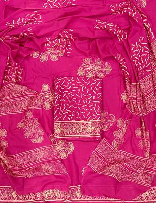 Pink hand block printed cotton suit with kota doriya dupatta 1
