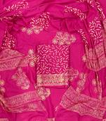 Pink hand block printed cotton suit with kota doriya dupatta