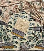 Beige hand block printed cotton suit with kota doriya dupatta