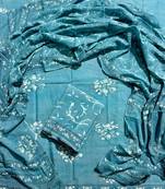 Blue hand block printed cotton suit with kota doriya dupatta