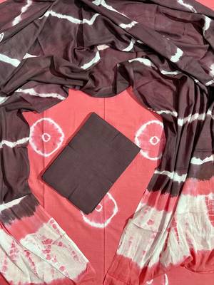 Peach hand block printed cotton suit with kota doriya dupatta 1